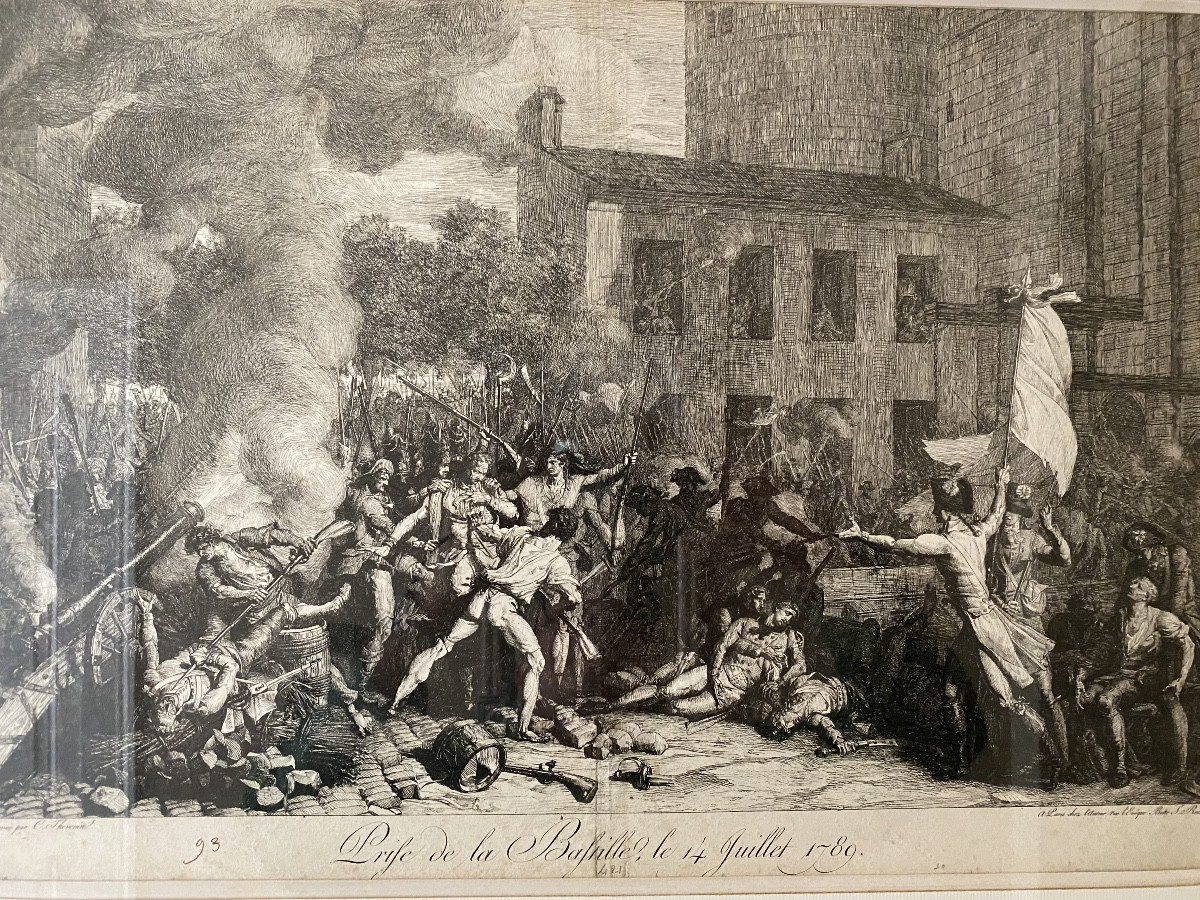 Charles Thévenin (1764-1838) – “storming Of The Bastille, July 14, 1789” – Original Engraving-photo-2