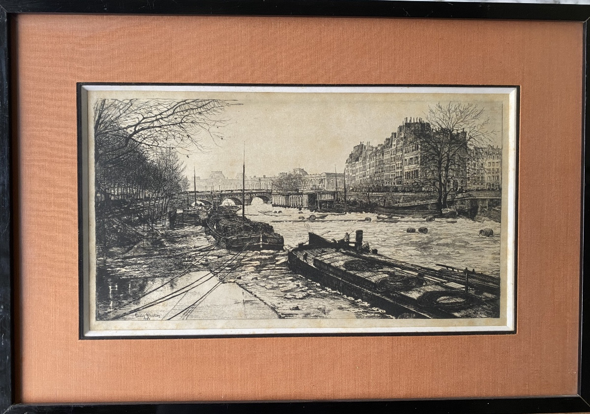 Lucien Gautier (1850–1925) — Eau-forte “Bords de Seine” — 1880 — Papier Japon