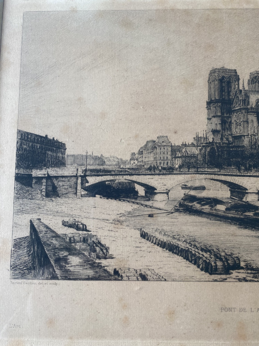 Lucien Gautier (1850–1925) “archbishop's Bridge In Paris” — Etching — Late 19th Century-photo-3
