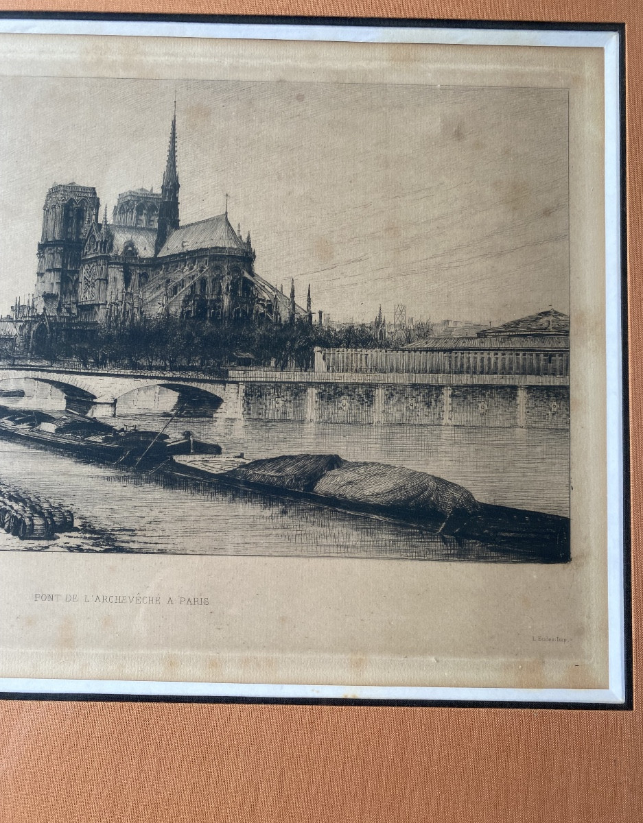 Lucien Gautier (1850–1925) “archbishop's Bridge In Paris” — Etching — Late 19th Century-photo-1