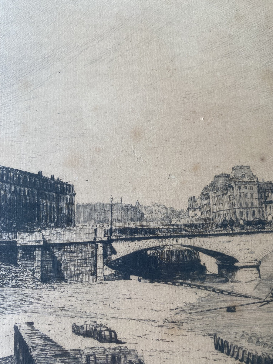Lucien Gautier (1850–1925) “archbishop's Bridge In Paris” — Etching — Late 19th Century-photo-2