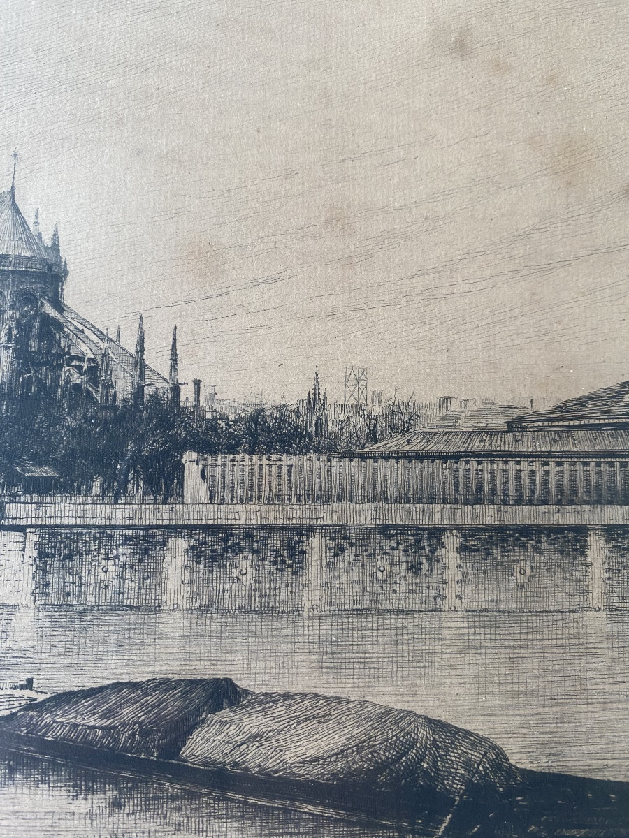 Lucien Gautier (1850–1925) “archbishop's Bridge In Paris” — Etching — Late 19th Century-photo-3