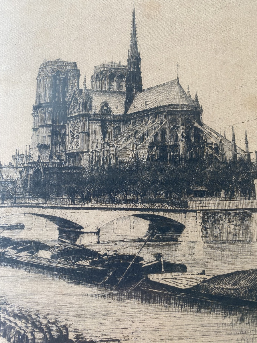 Lucien Gautier (1850–1925) “archbishop's Bridge In Paris” — Etching — Late 19th Century-photo-5