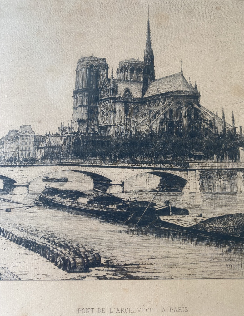 Lucien Gautier (1850–1925) “archbishop's Bridge In Paris” — Etching — Late 19th Century-photo-6