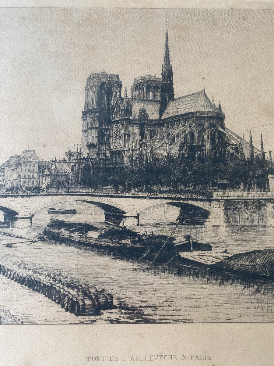 Lucien Gautier (1850–1925) “archbishop's Bridge In Paris” — Etching — Late 19th Century-photo-8