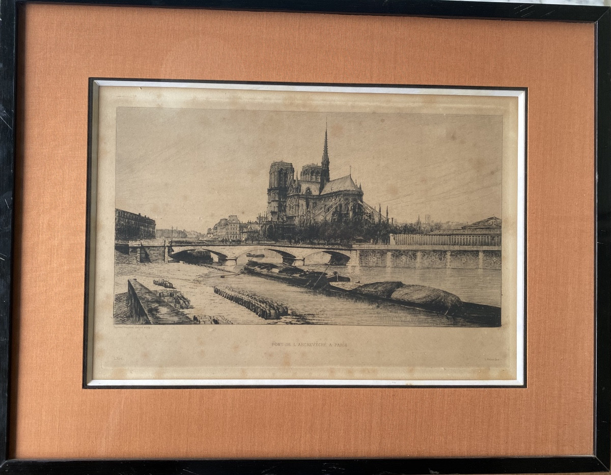 Lucien Gautier (1850–1925) “archbishop's Bridge In Paris” — Etching — Late 19th Century