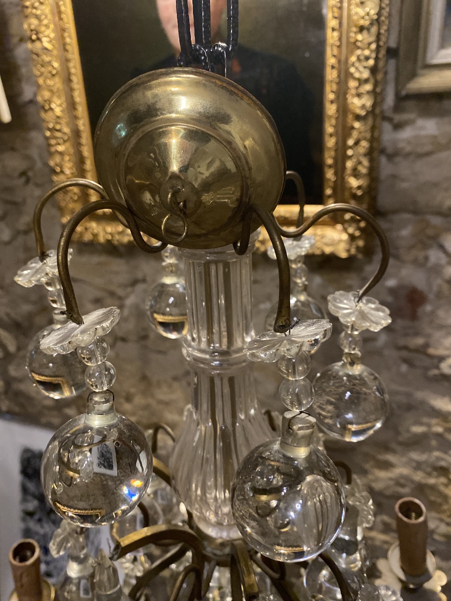Lustre ancien en bronze et cristal – Fin XIXᵉ / début XXᵉ siècle-photo-5