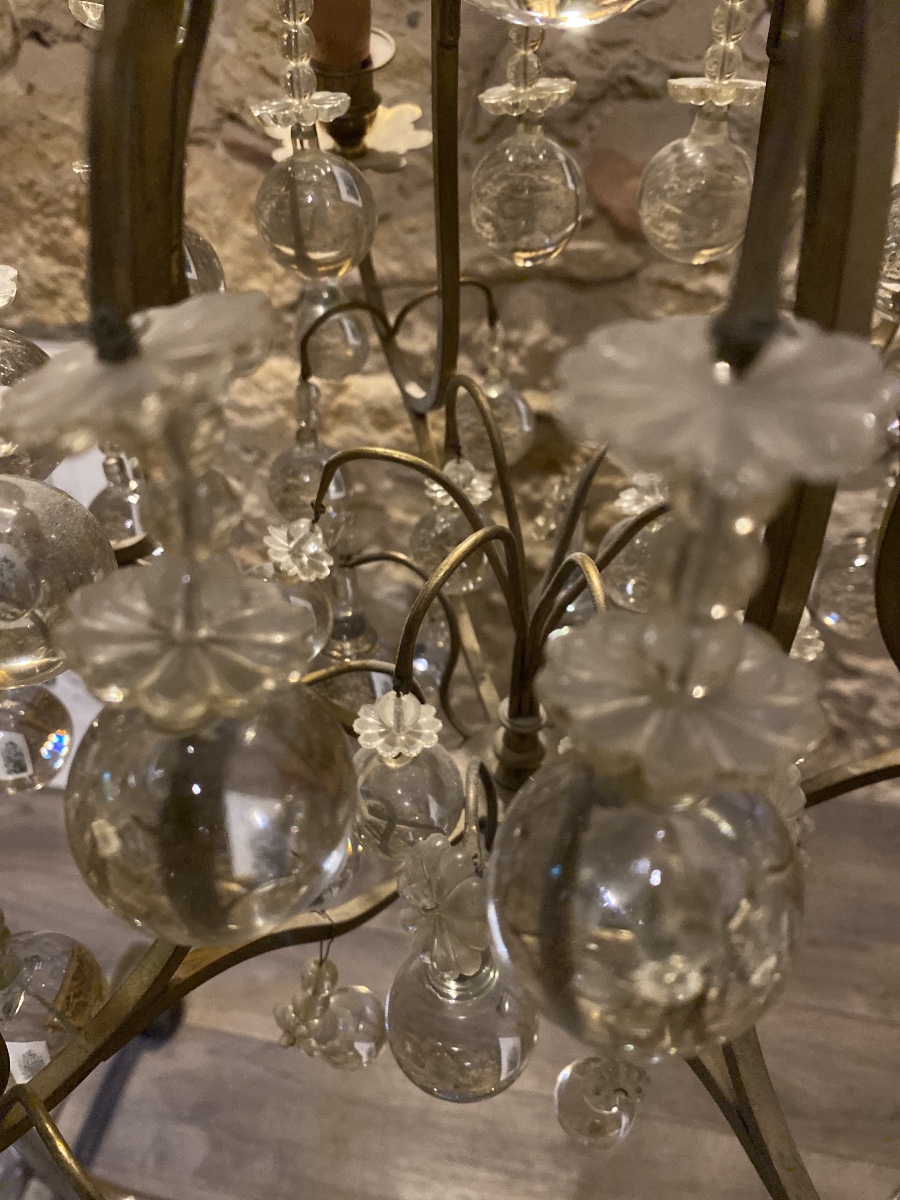 Lustre ancien en bronze et cristal – Fin XIXᵉ / début XXᵉ siècle-photo-6