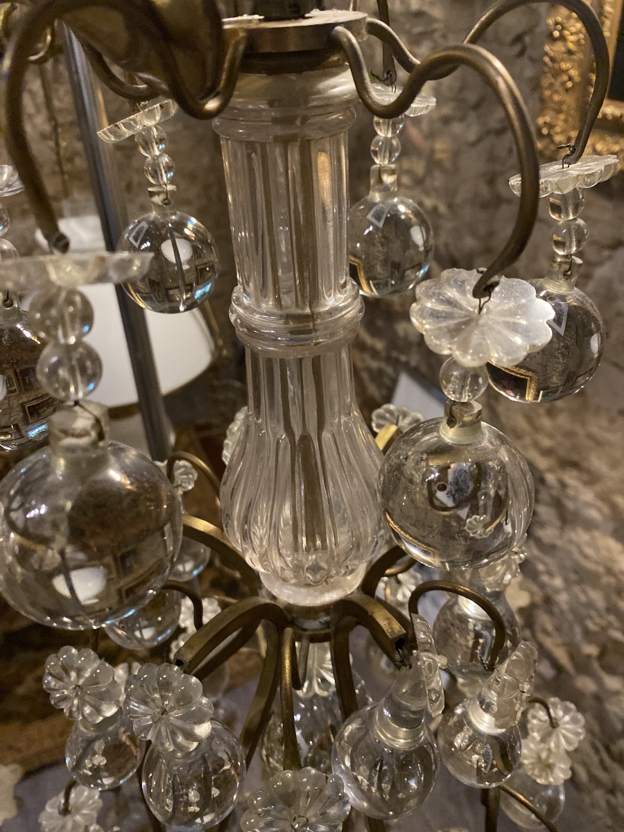 Lustre ancien en bronze et cristal – Fin XIXᵉ / début XXᵉ siècle-photo-7