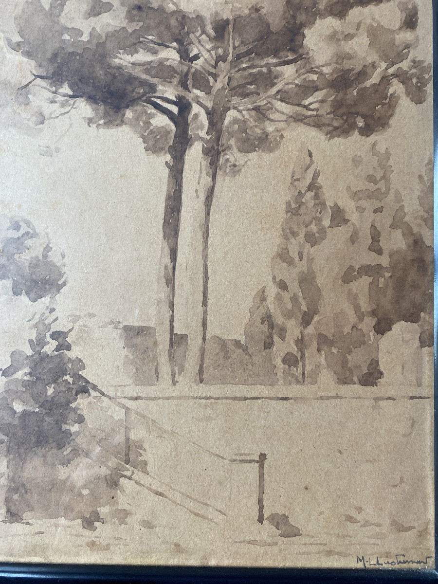 Marie-louise Lustremant (1880-1965) Southern Landscape With Umbrella Pines-photo-2