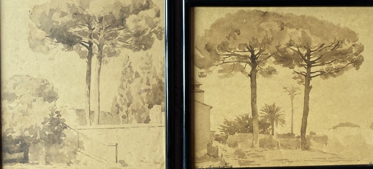 Marie-louise Lustremant (1880-1965) Southern Landscape With Umbrella Pines-photo-2