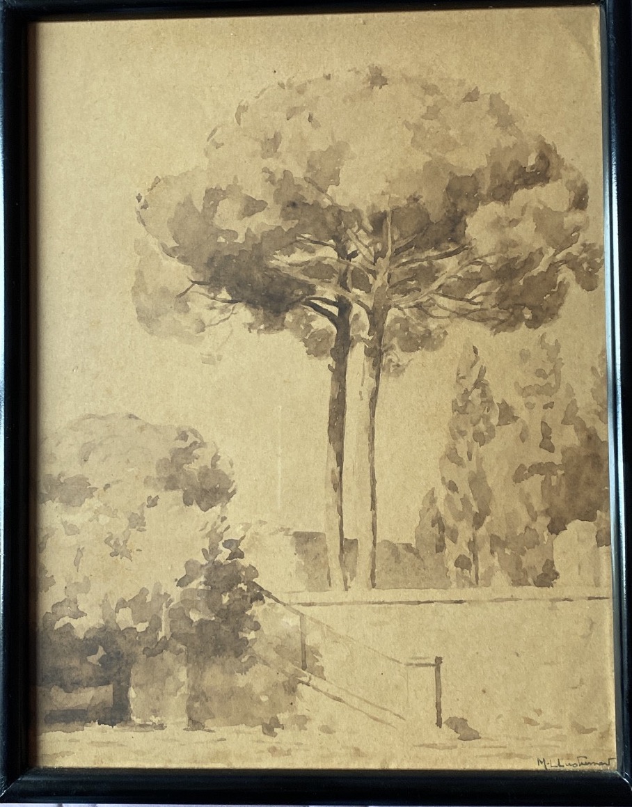 Marie-Louise Lustremant (1880-1965) Paysage méridional aux pins parasols-photo-1