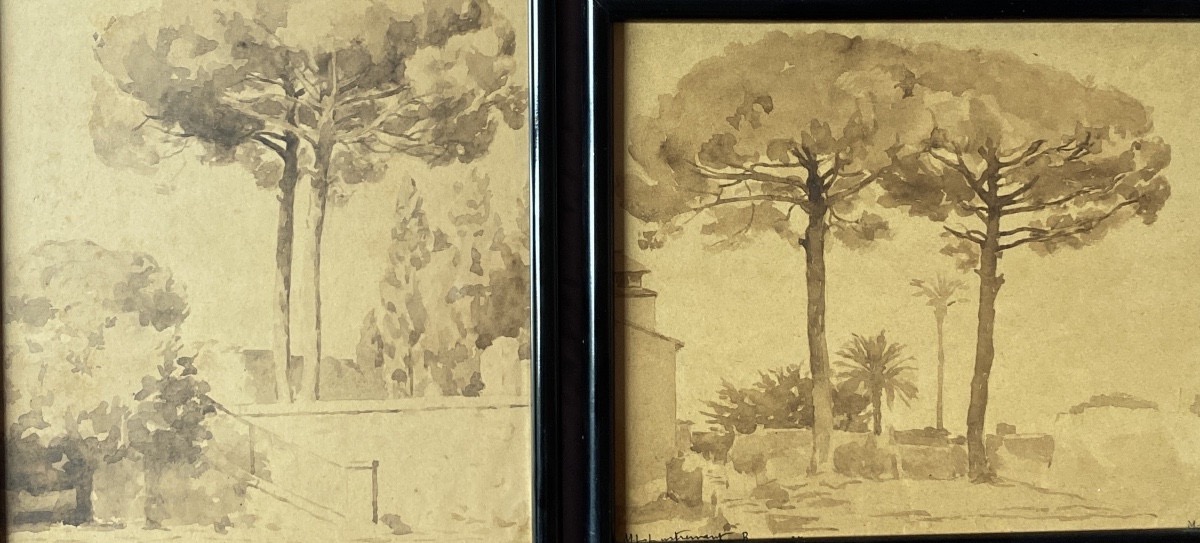 Marie-Louise Lustremant (1880-1965) Paysage méridional aux pins parasols-photo-2