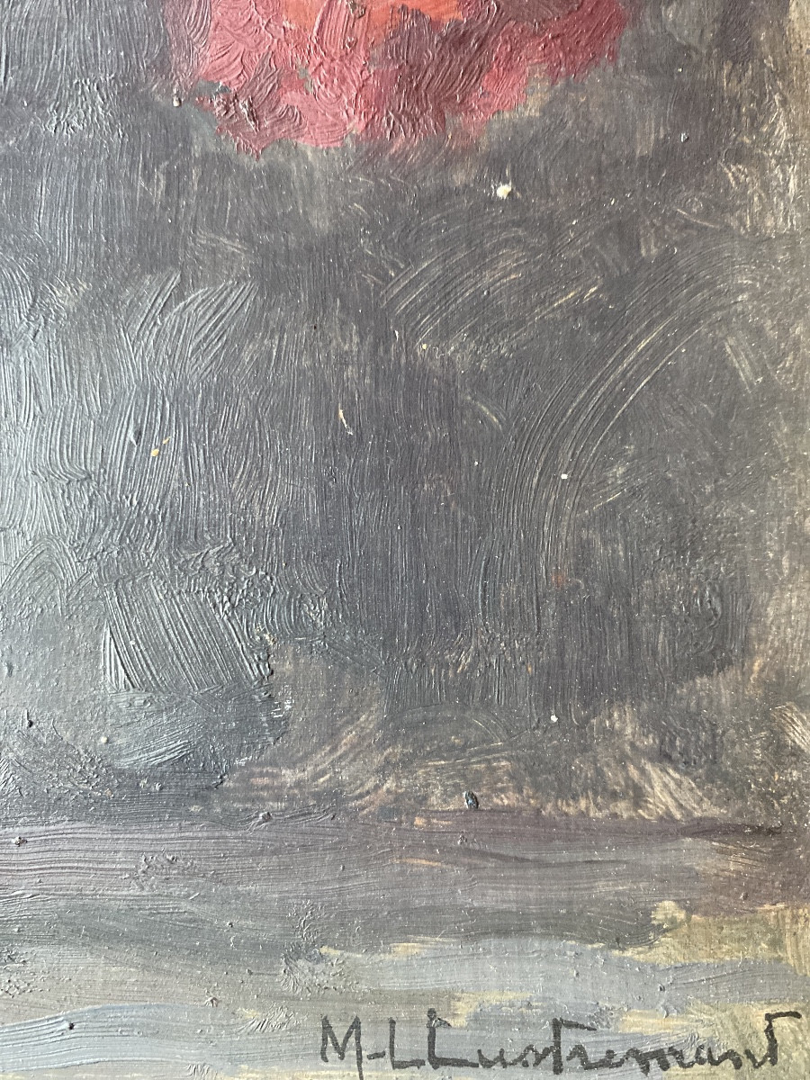 Marie-Louise Lustremant (1880-1965) – Bouquet de fleurs, huile sur bois-photo-2