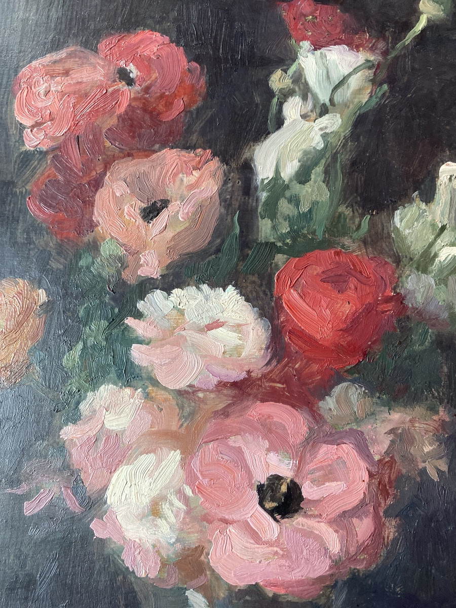 Marie-Louise Lustremant (1880-1965) – Bouquet de fleurs, huile sur bois-photo-2