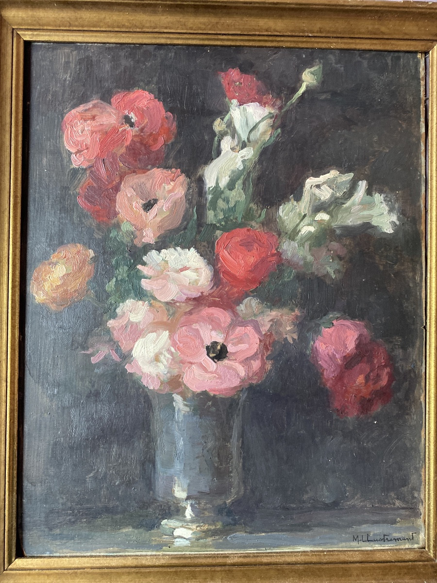 Marie-Louise Lustremant (1880-1965) – Bouquet de fleurs, huile sur bois-photo-6