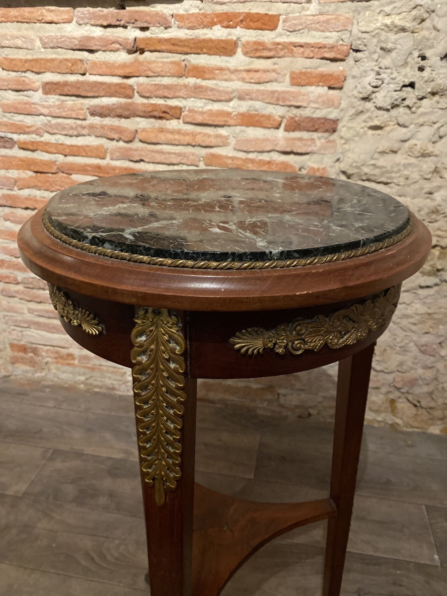 Sellette Empire en acajou et bronze doré, plateau de marbre noir veiné blanc – début XIXᵉ -photo-2