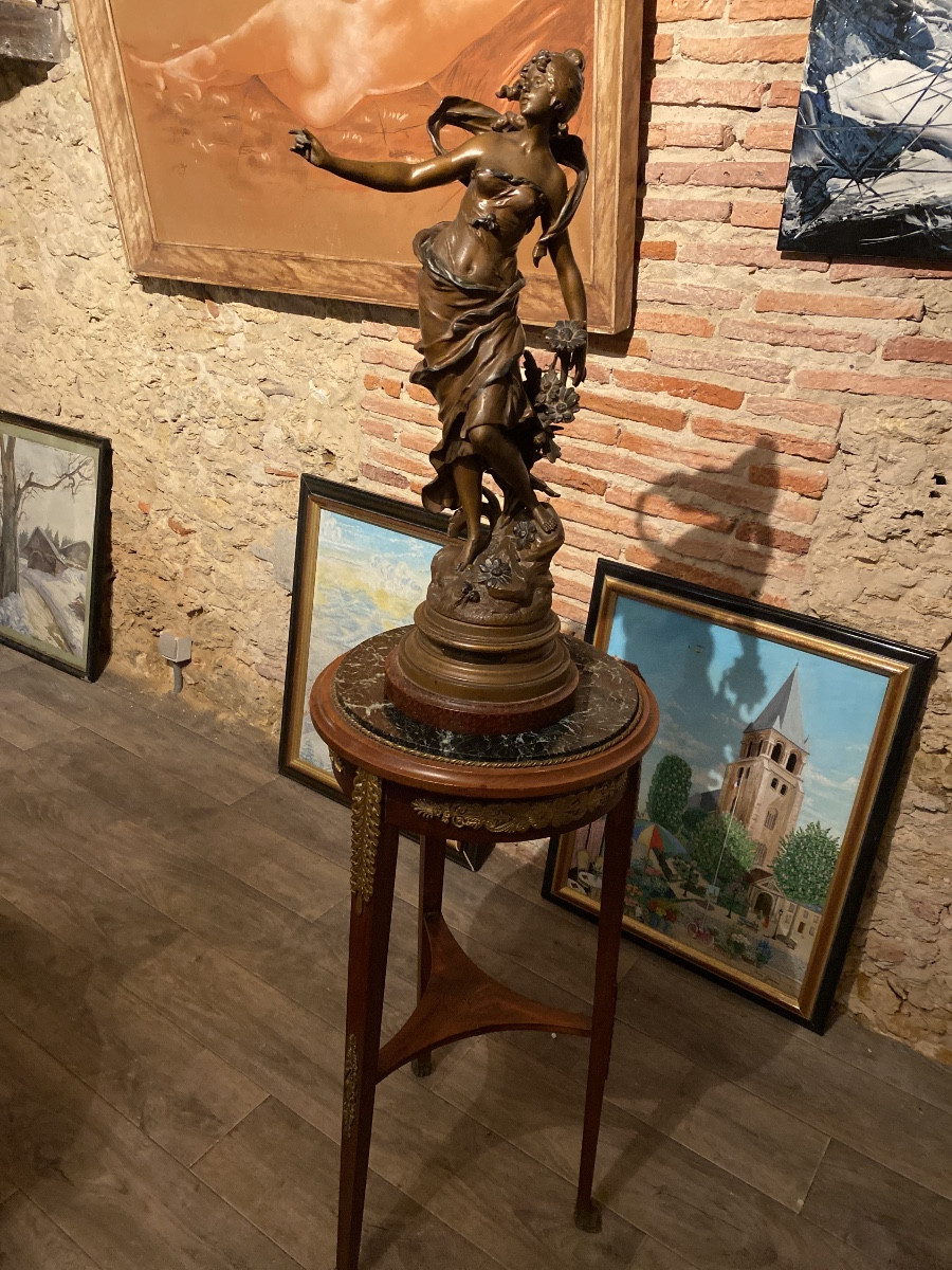 Sellette Empire en acajou et bronze doré, plateau de marbre noir veiné blanc – début XIXᵉ -photo-6