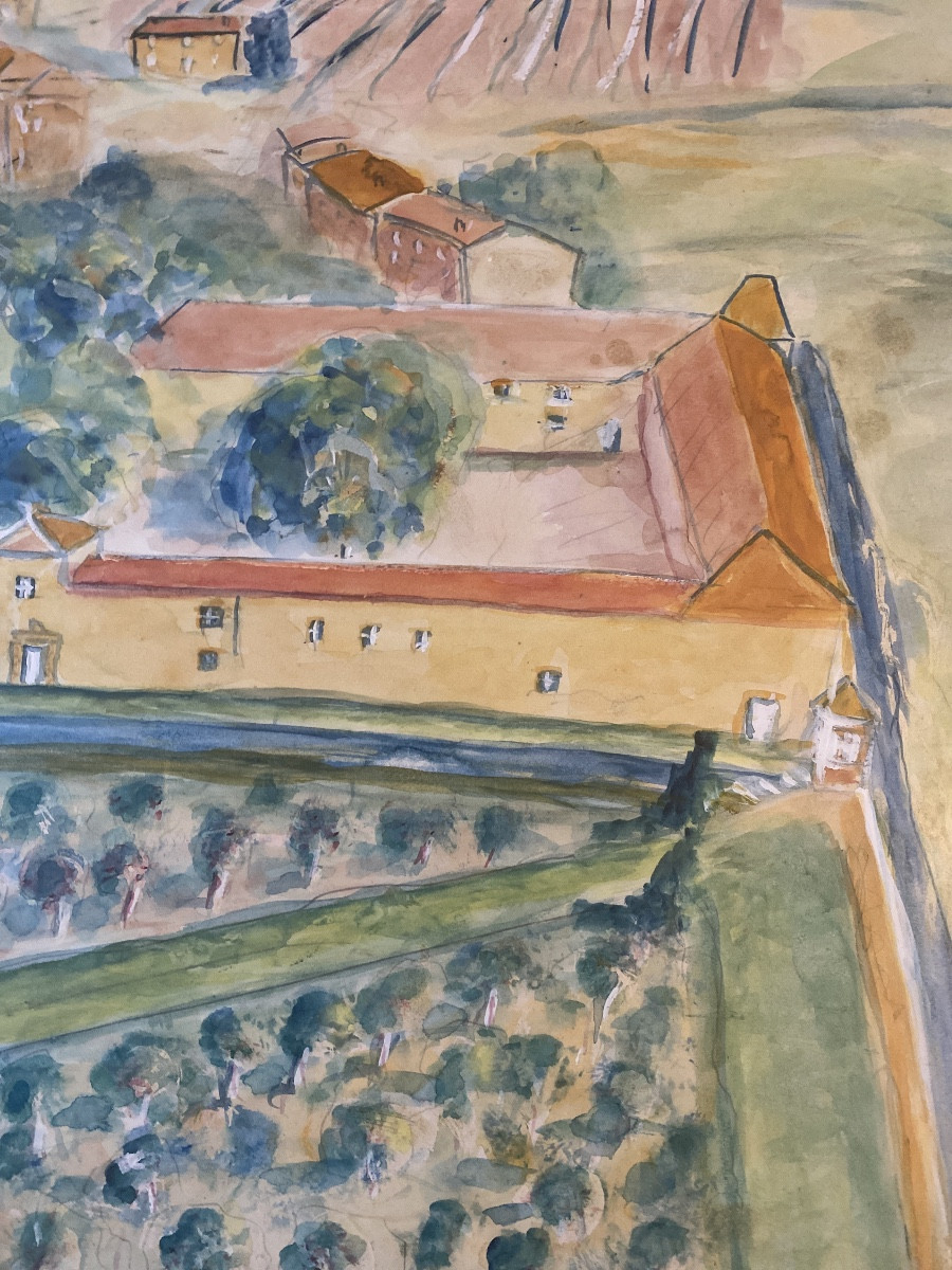 Marthe Mootz (1915–1988)  Couvent catalan et paysage viticole-photo-3