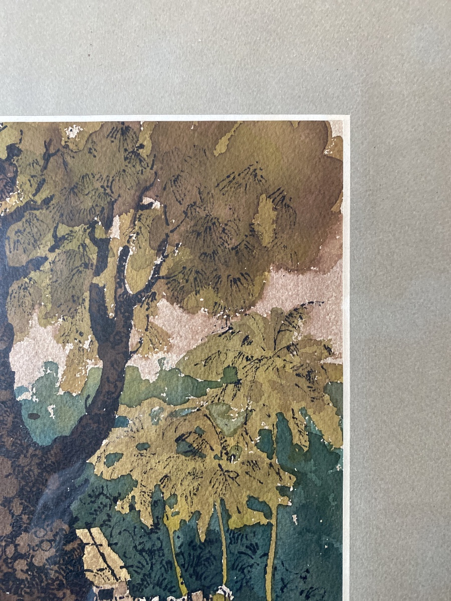 Pierre Pellet – Tropical Village Scene, Watercolor Signed And Dated 1979-photo-6