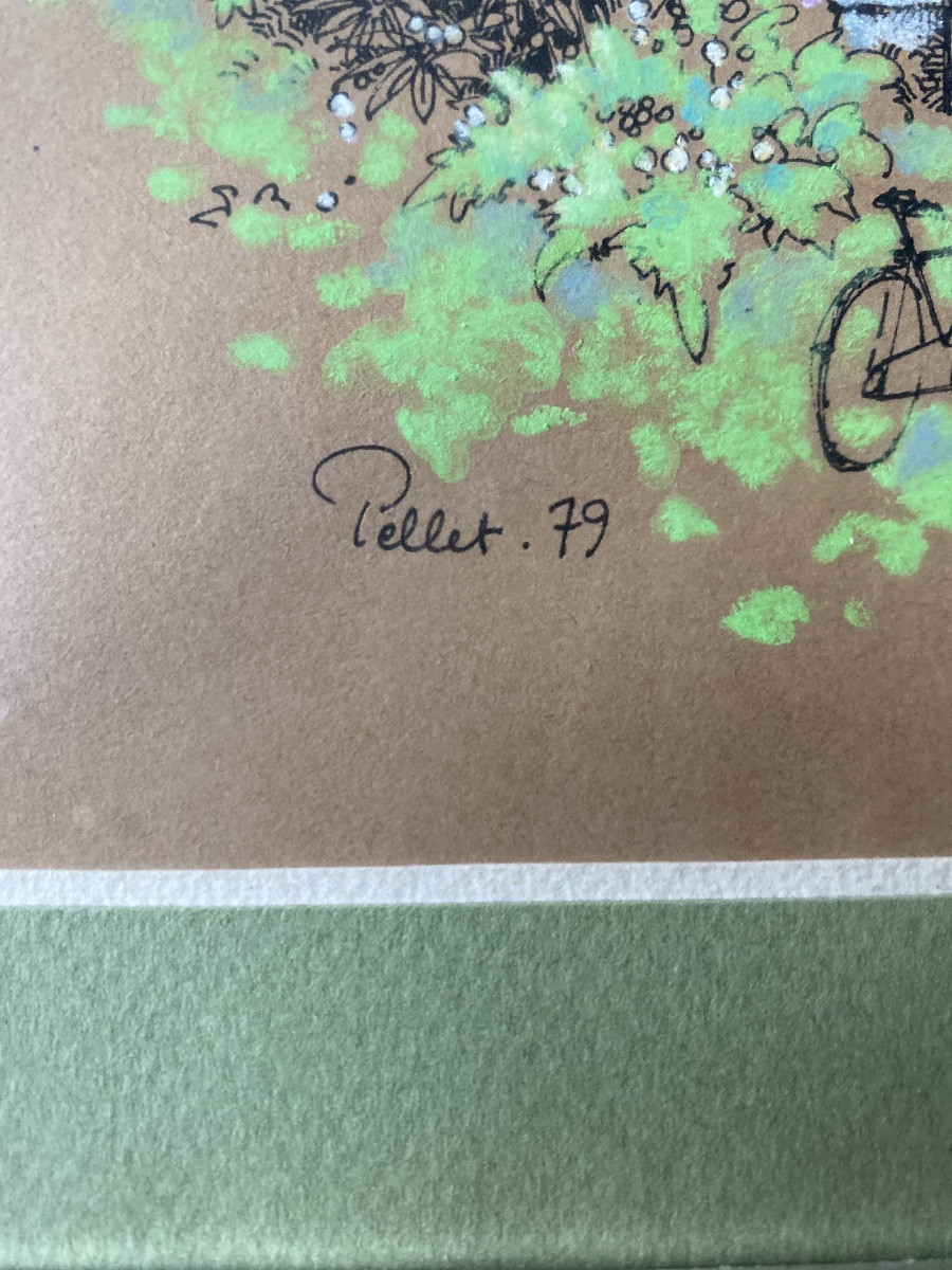 Pierre Pellet – Villa coloniale  – aquarelle sous verre, 1979-photo-3