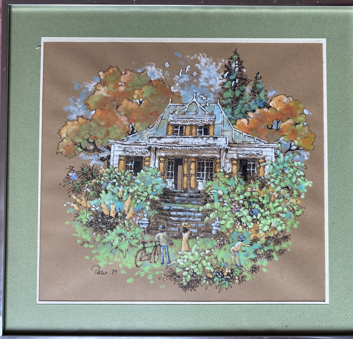 Pierre Pellet – Villa coloniale  – aquarelle sous verre, 1979-photo-1