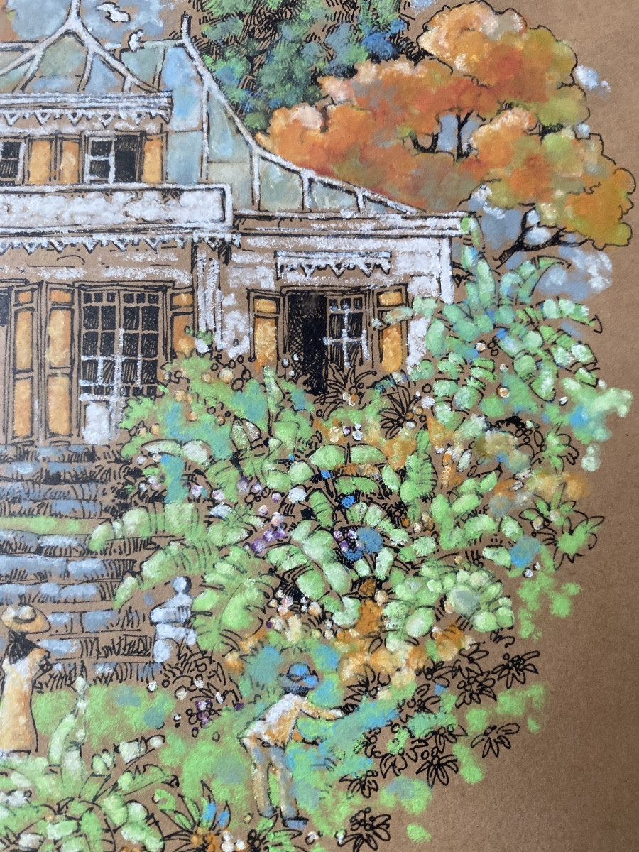 Pierre Pellet – Villa coloniale  – aquarelle sous verre, 1979-photo-6