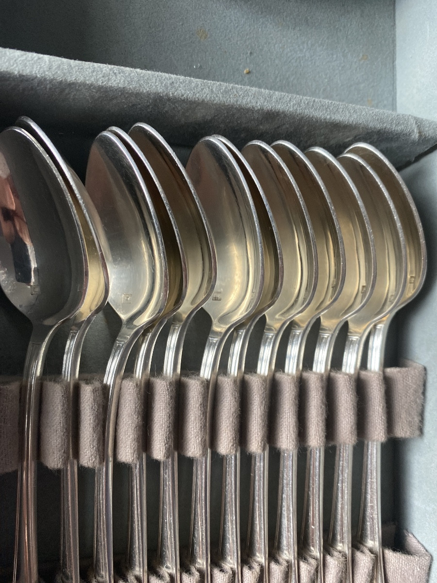 Art Deco French Silver Plated Flatware Set – 37 Pieces – Aveline Versailles – 1956-photo-2