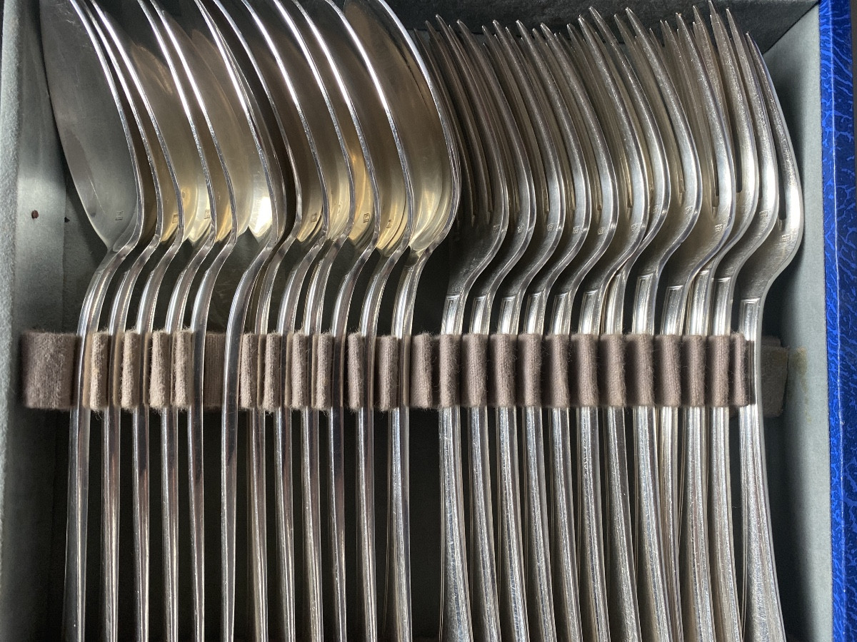 Art Deco French Silver Plated Flatware Set – 37 Pieces – Aveline Versailles – 1956-photo-3