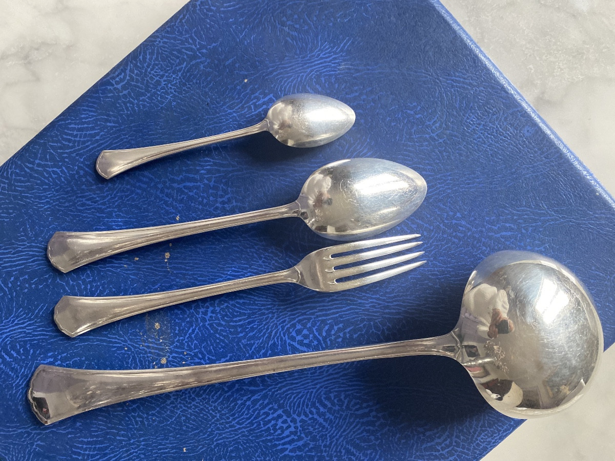 Art Deco French Silver Plated Flatware Set – 37 Pieces – Aveline Versailles – 1956-photo-6