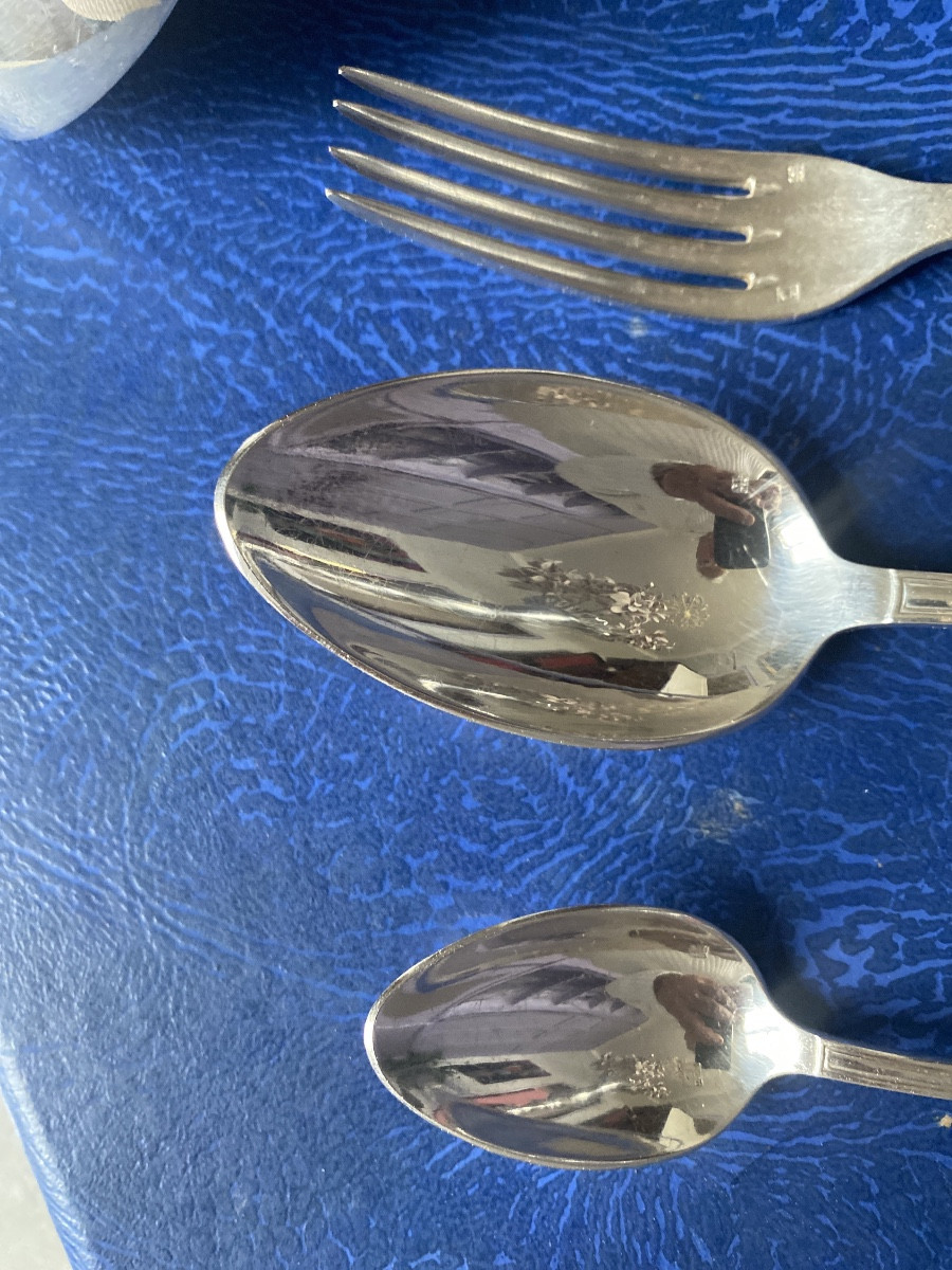 Art Deco French Silver Plated Flatware Set – 37 Pieces – Aveline Versailles – 1956-photo-7