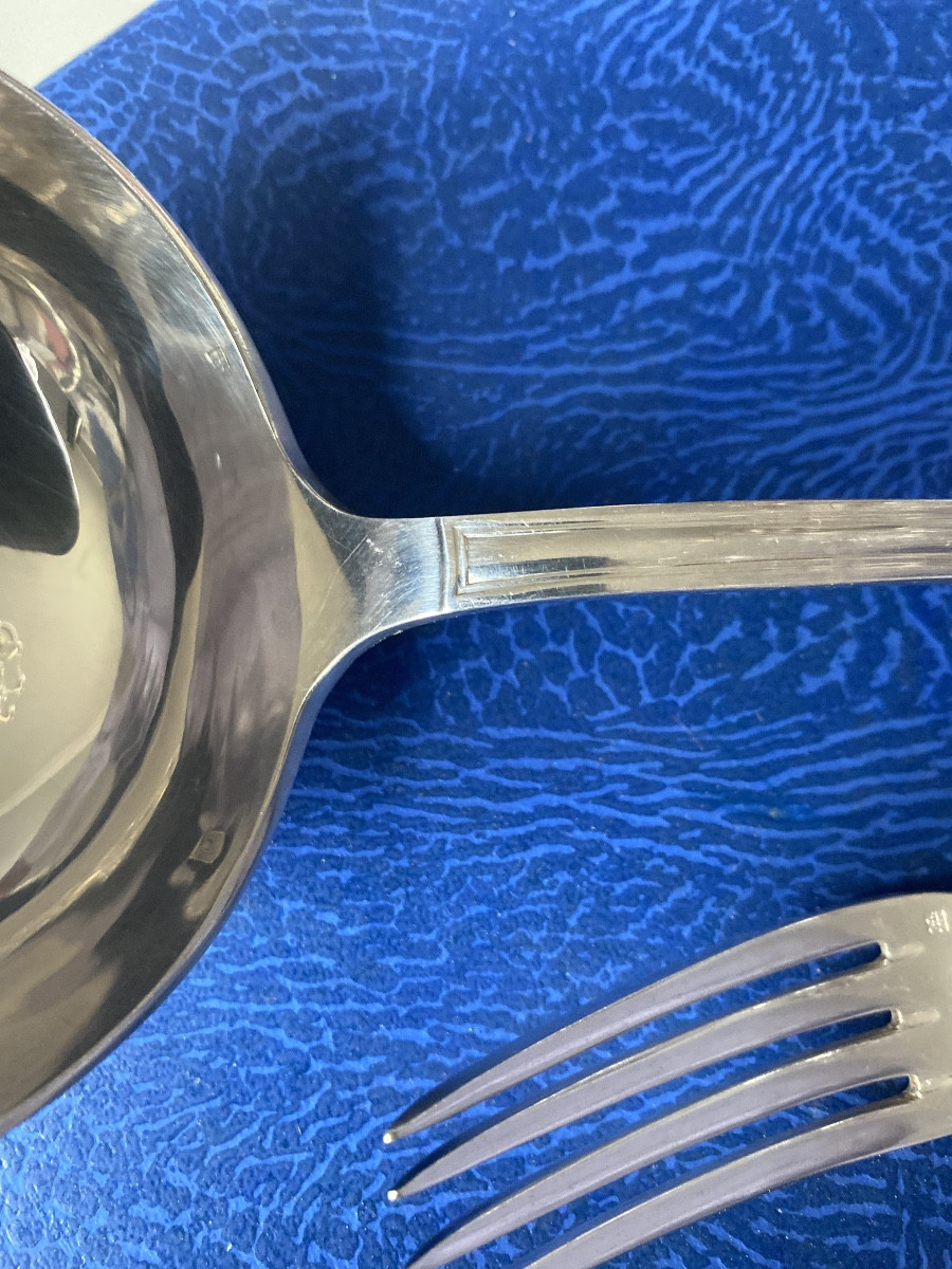 Art Deco French Silver Plated Flatware Set – 37 Pieces – Aveline Versailles – 1956-photo-8