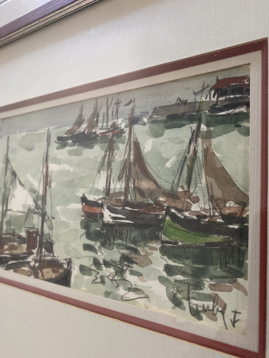Fernand Herbo (1905-1995) – Marine animée de voiliers, aquarelle-photo-2