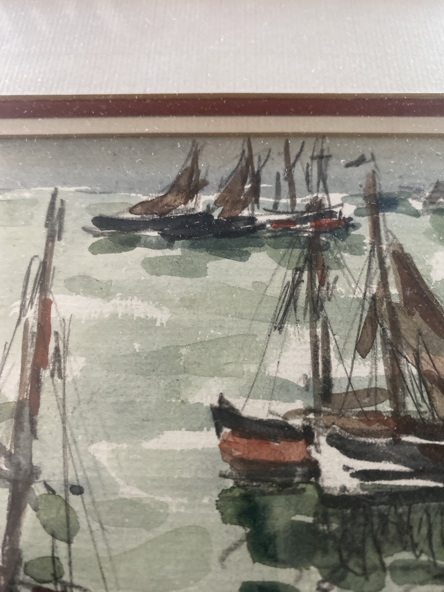 Fernand Herbo (1905-1995) – Marine animée de voiliers, aquarelle-photo-4