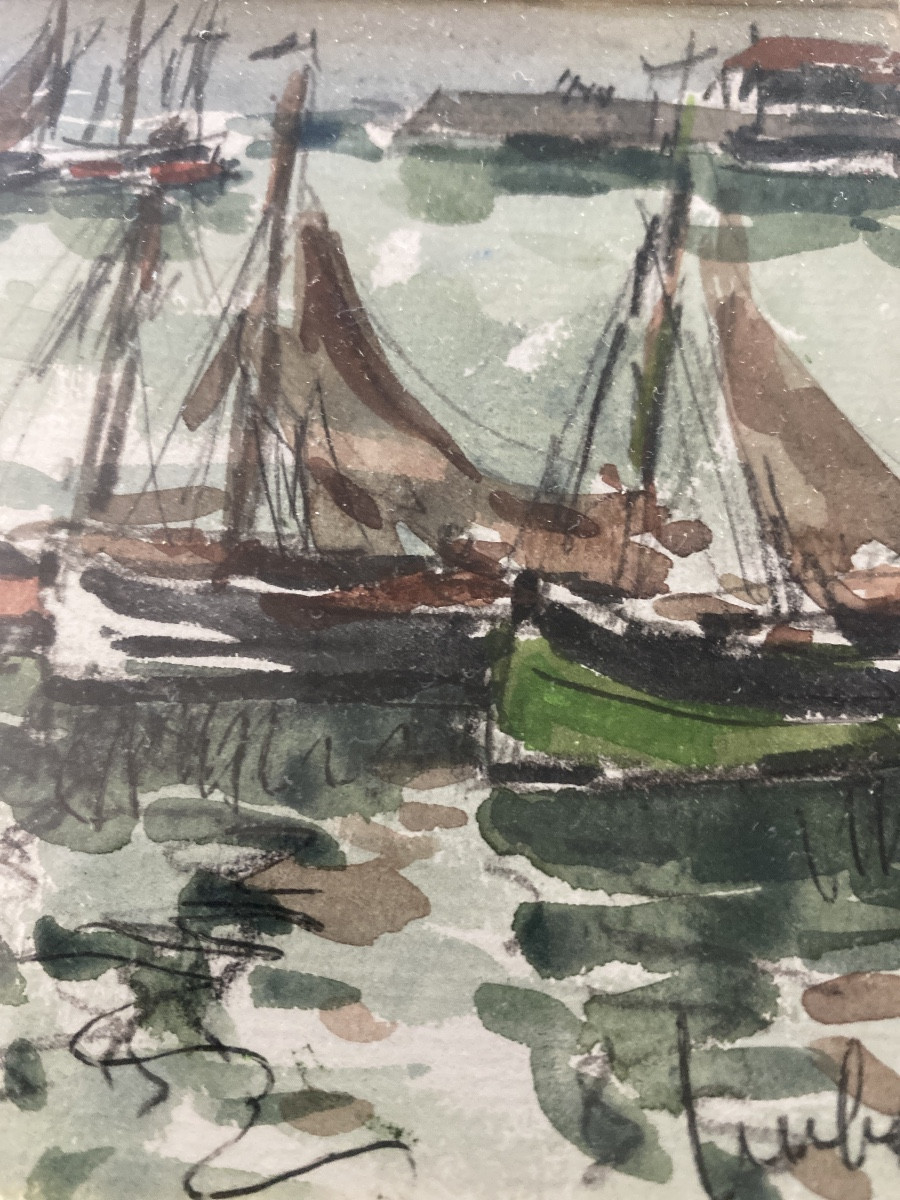 Fernand Herbo (1905-1995) – Marine animée de voiliers, aquarelle-photo-5