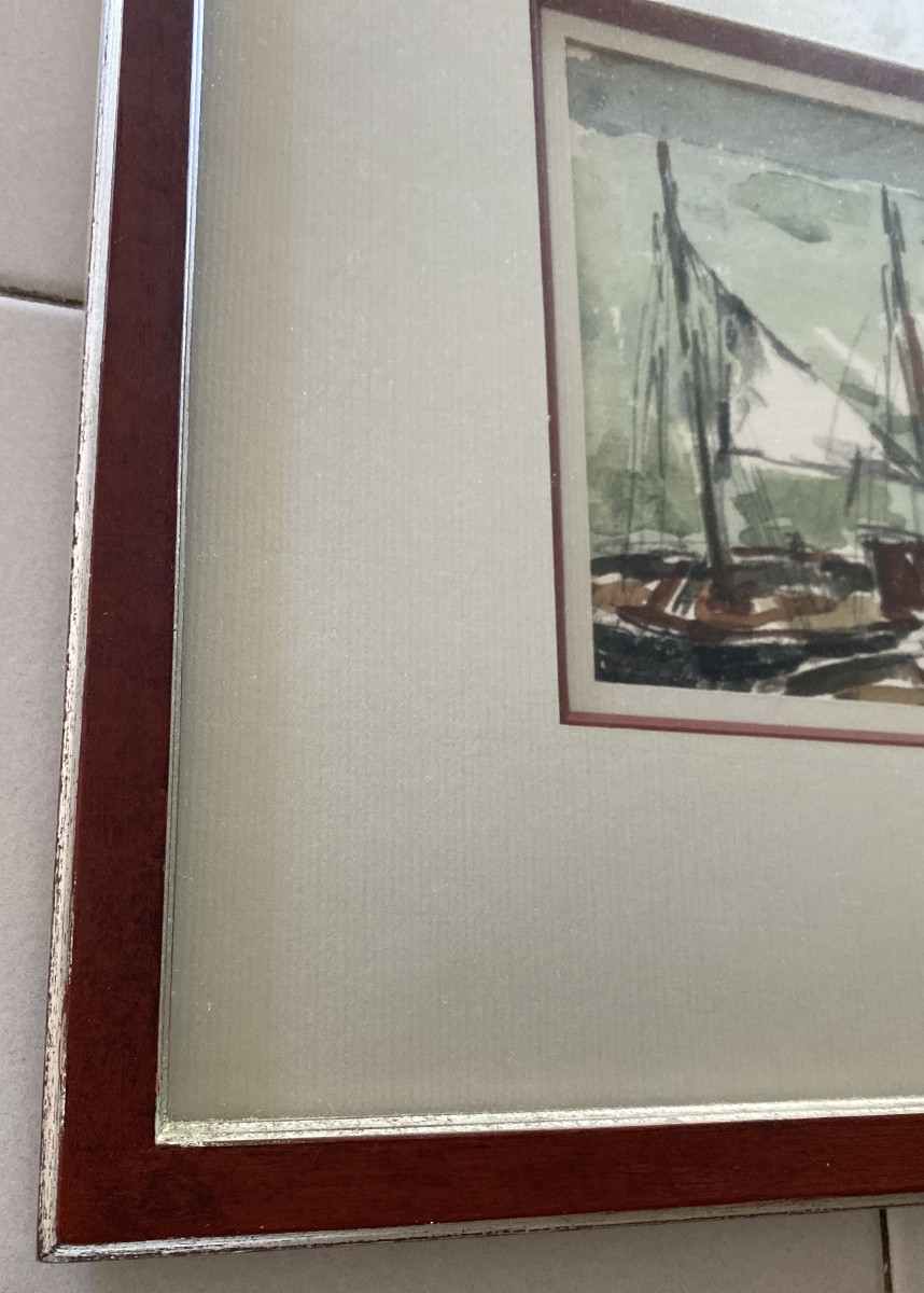 Fernand Herbo (1905-1995) – Marine animée de voiliers, aquarelle-photo-6