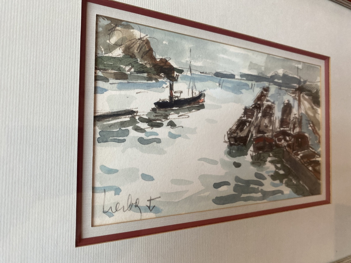 Fernand Herbo (1905-1995) – Port animé, aquarelle, peintre de la Marine-photo-4