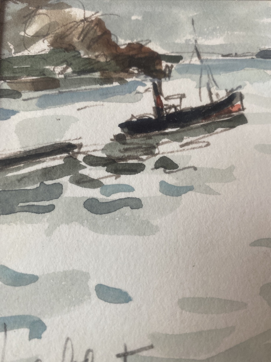 Fernand Herbo (1905-1995) – Port animé, aquarelle, peintre de la Marine-photo-6