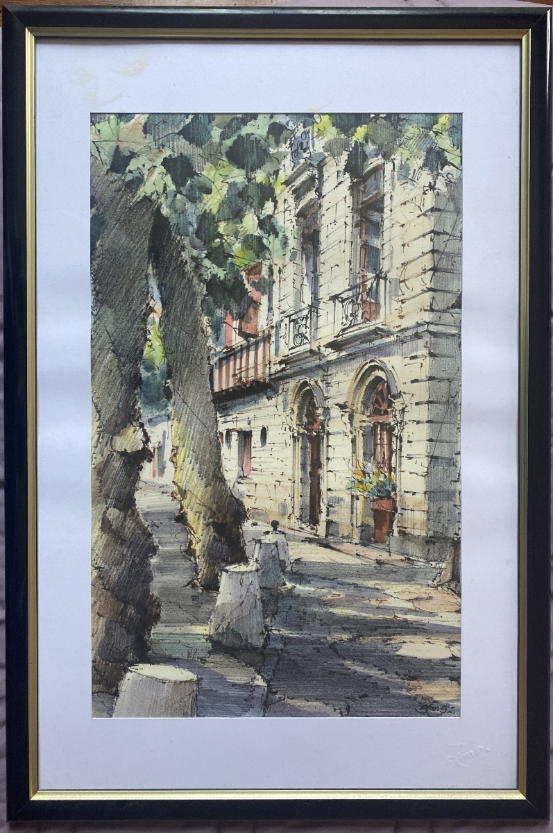 Watercolor Pays Basque - Saint-jean-de-luz, Maison Des Trois Canons - Signed Alma (1997)-photo-2
