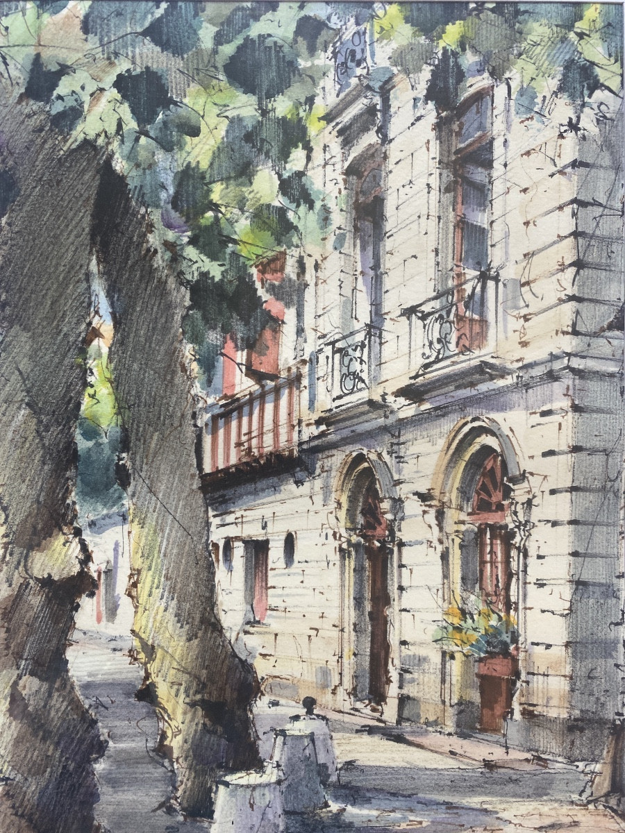 Watercolor Pays Basque - Saint-jean-de-luz, Maison Des Trois Canons - Signed Alma (1997)-photo-1
