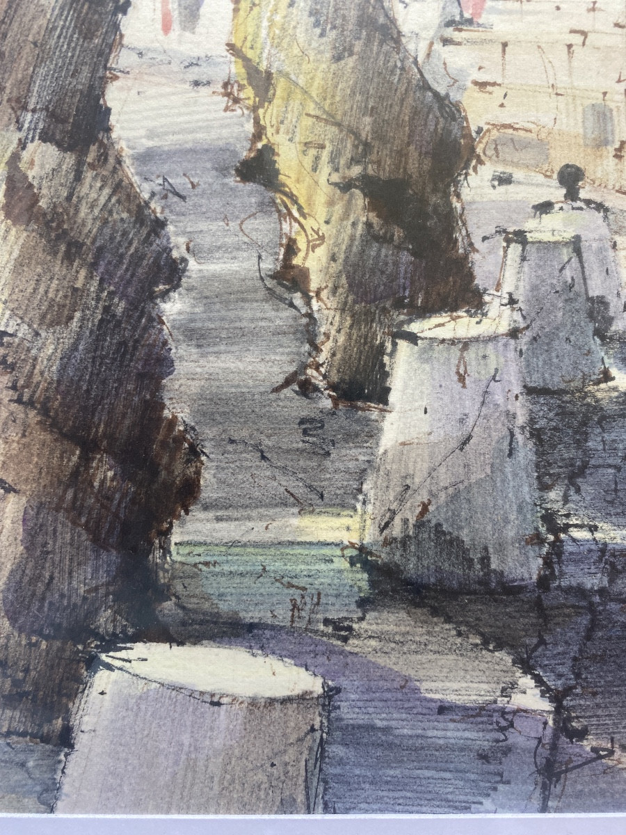 Watercolor Pays Basque - Saint-jean-de-luz, Maison Des Trois Canons - Signed Alma (1997)-photo-2