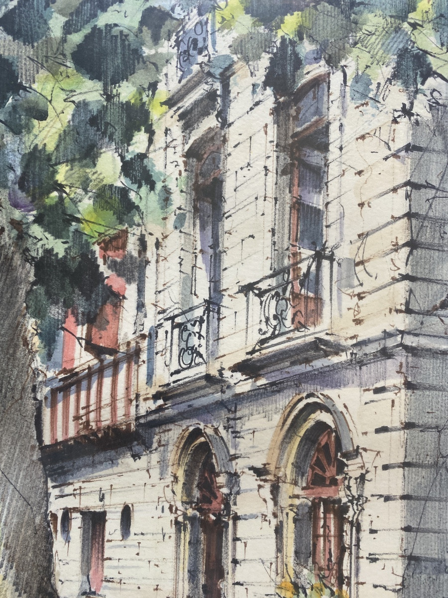 Watercolor Pays Basque - Saint-jean-de-luz, Maison Des Trois Canons - Signed Alma (1997)-photo-3