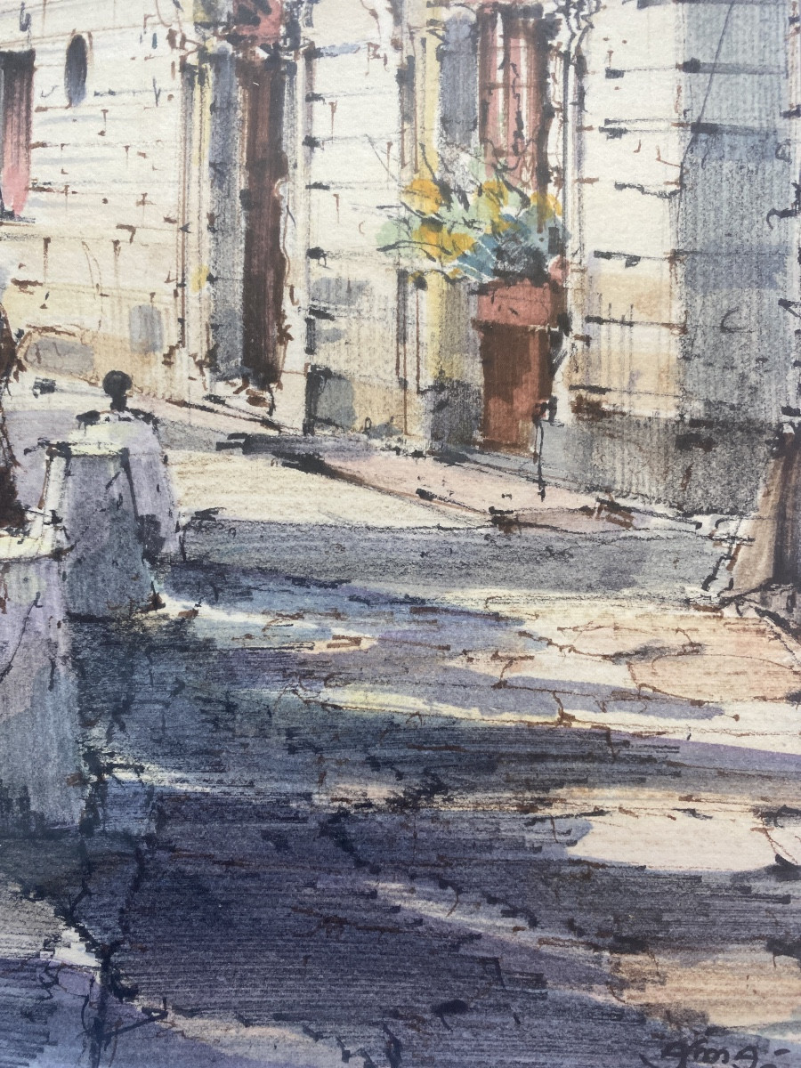 Watercolor Pays Basque - Saint-jean-de-luz, Maison Des Trois Canons - Signed Alma (1997)-photo-5