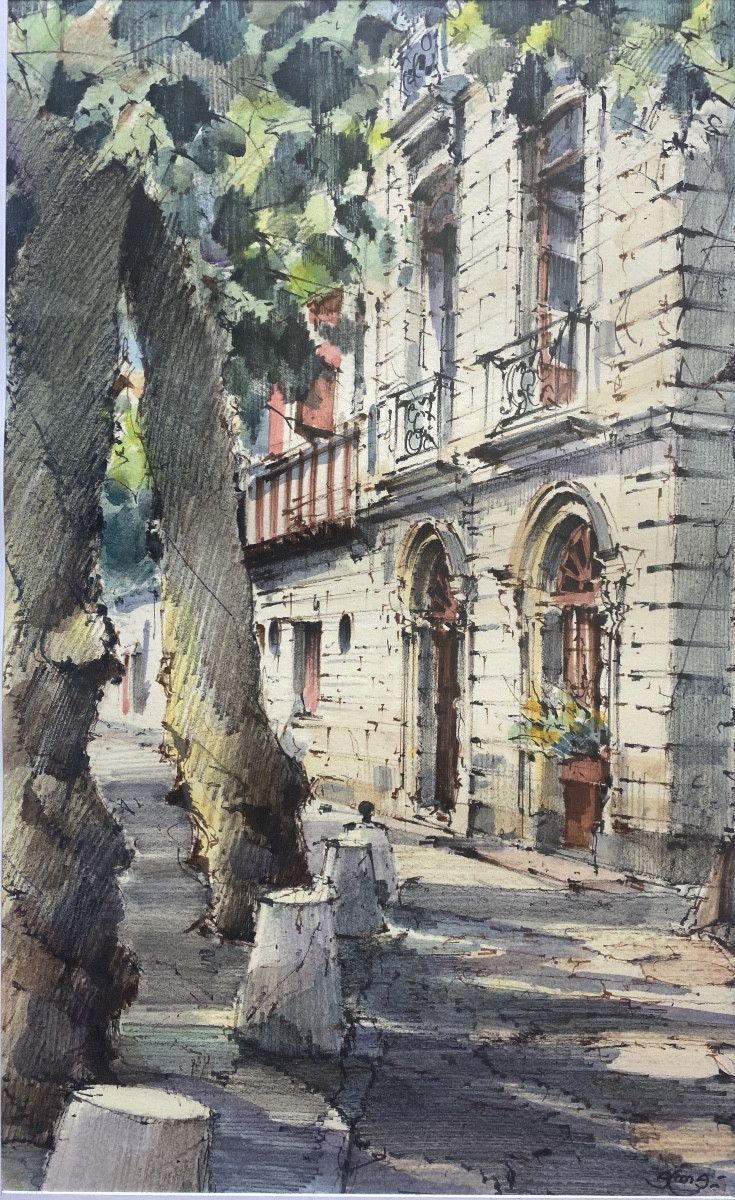 Watercolor Pays Basque - Saint-jean-de-luz, Maison Des Trois Canons - Signed Alma (1997)