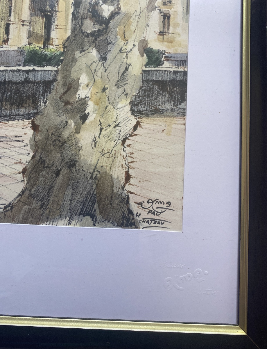 ALMA – Le Château de Pau, aquarelle originale signée et datée 1997-photo-3