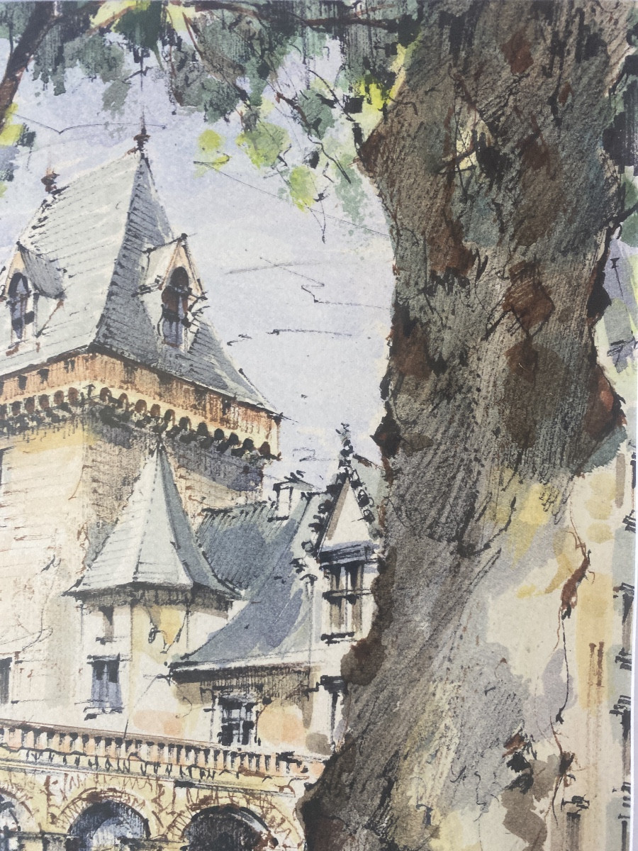 ALMA – Le Château de Pau, aquarelle originale signée et datée 1997-photo-2