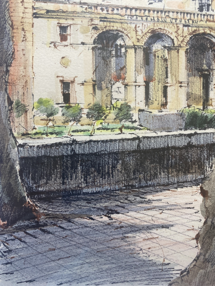 ALMA – Le Château de Pau, aquarelle originale signée et datée 1997-photo-4