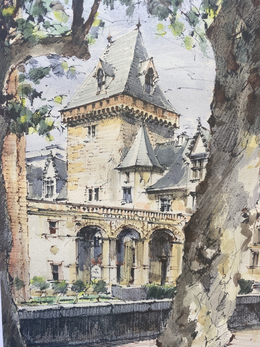 ALMA – Le Château de Pau, aquarelle originale signée et datée 1997-photo-5