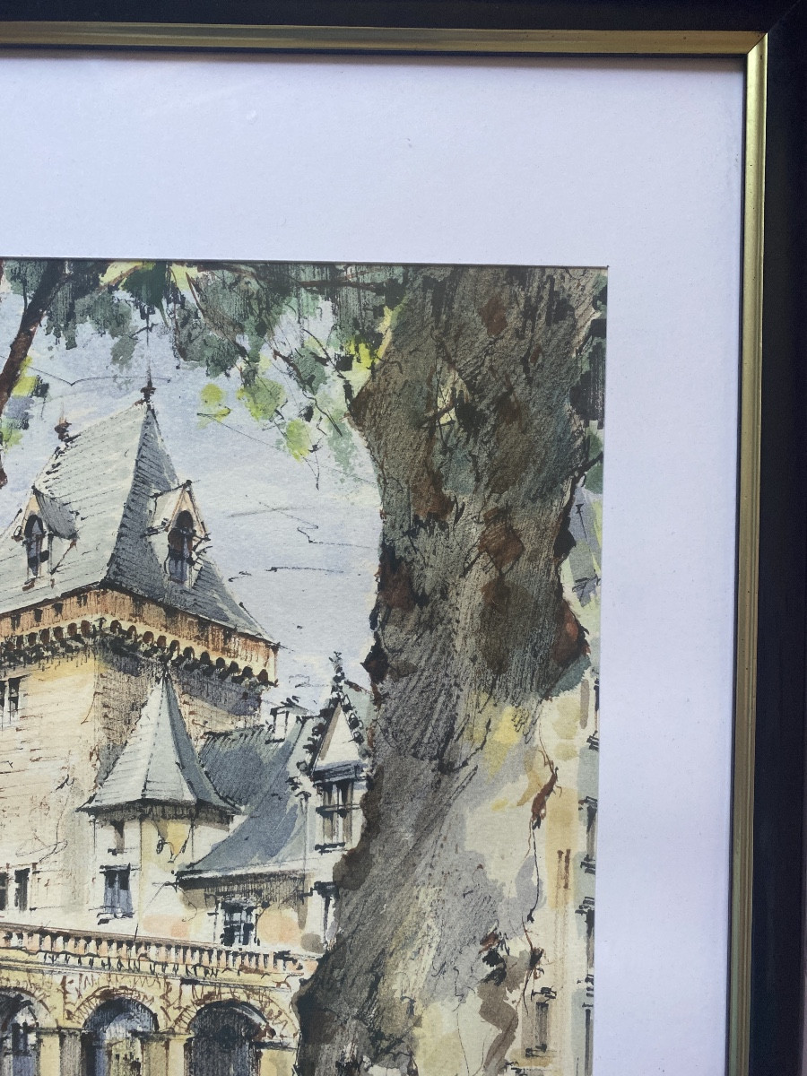 ALMA – Le Château de Pau, aquarelle originale signée et datée 1997-photo-7