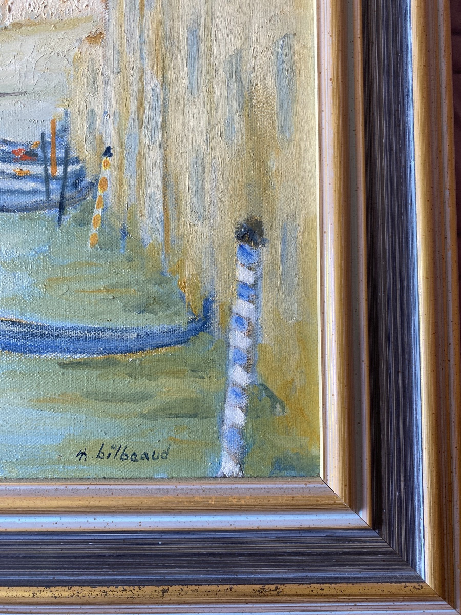 Maurice Bilbeaud (1919-1997) - Venice, La Salute And Gondolas - Oil On Canvas-photo-2